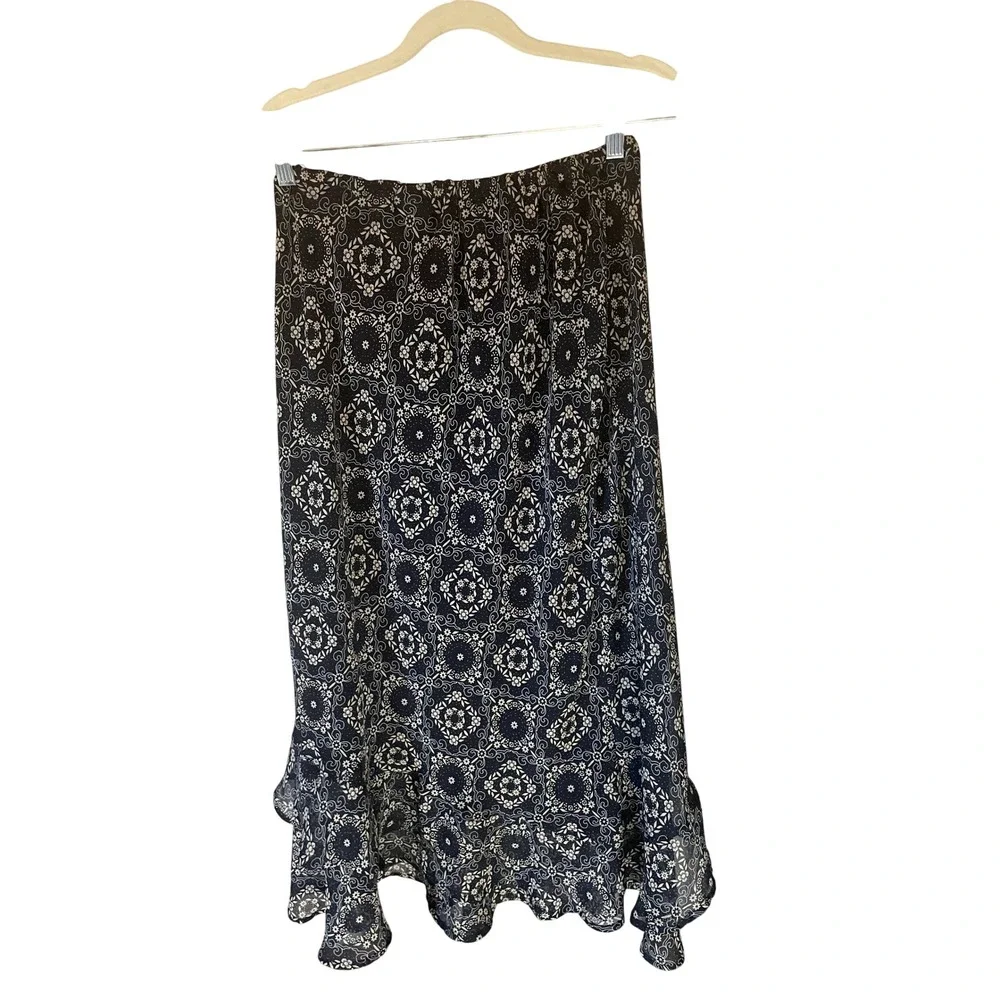 Cato Womens Floral‎ Paisley Chiffon Maxi Skirt Large Blue Boho Flowy Cottagecore